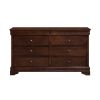 Brown Cherry Finish Louis Phillipe Style Bedroom Furniture 1pc Dresser of 6x Drawers Hidden Drawers Wooden Furniture