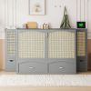 Queen Size Murphy Bed Wall Bed with Drawer and Rattan Decoration with 2 Storage Cabinets, One set of Sockets & USB Ports, Pulley Structure Design, Gra