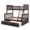 Twin Over Full Bunk Bed with Storage Drawers, Wooden Bunk Bed with Ladder and Safety Guard Rails ‚ÄìEspresso