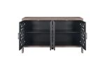 Hollow Four Door Antique Cabinet, American Country Style, Suitable for Living Room, TV Cabinet, Kitchen (Brown)
