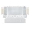 Queen Size Murphy Bed Wall Bed with Drawer and Rattan Decoration with 2 Storage Cabinets, One set of Sockets & USB Ports, Pulley Structure Design, Whi