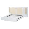Queen Size Murphy Bed Wall Bed with Drawer and Rattan Decoration with 2 Storage Cabinets, One set of Sockets & USB Ports, Pulley Structure Design, Whi