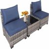 Patio Furniture Set,3 Pieces Outdoor Rattan Wicker Conversation Set with Washable Cushions and Glass Coffee Table,Patio Sofa Set for Garden Poolside B