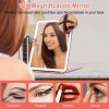 Folding Travel Makeup Mirror With 10X Magnifying Mirror 3 Color LED Lights Dimmable Brightness Rechargeable Battery Tabletop Portable Cosmetic Mirror