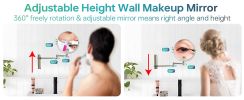8-inch Wall Mounted Makeup Vanity Mirror, Height Adjustable, 1X / 10X Magnification Mirror, 360¬∞ Swivel with Extension Arm