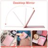 Folding Travel Makeup Mirror With 10X Magnifying Mirror 3 Color LED Lights Dimmable Brightness Rechargeable Battery Tabletop Portable Cosmetic Mirror