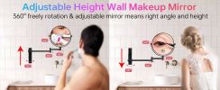 8-inch Wall Mounted Makeup Vanity Mirror, Height Adjustable, 1X / 10X Magnification Mirror, 360¬∞ Swivel with Extension Arm