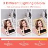Folding Travel Makeup Mirror With 10X Magnifying Mirror 3 Color LED Lights Dimmable Brightness Rechargeable Battery Tabletop Portable Cosmetic Mirror