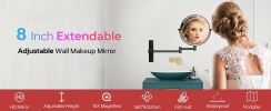 8-inch Wall Mounted Makeup Vanity Mirror, Height Adjustable, 1X / 10X Magnification Mirror, 360¬∞ Swivel with Extension Arm